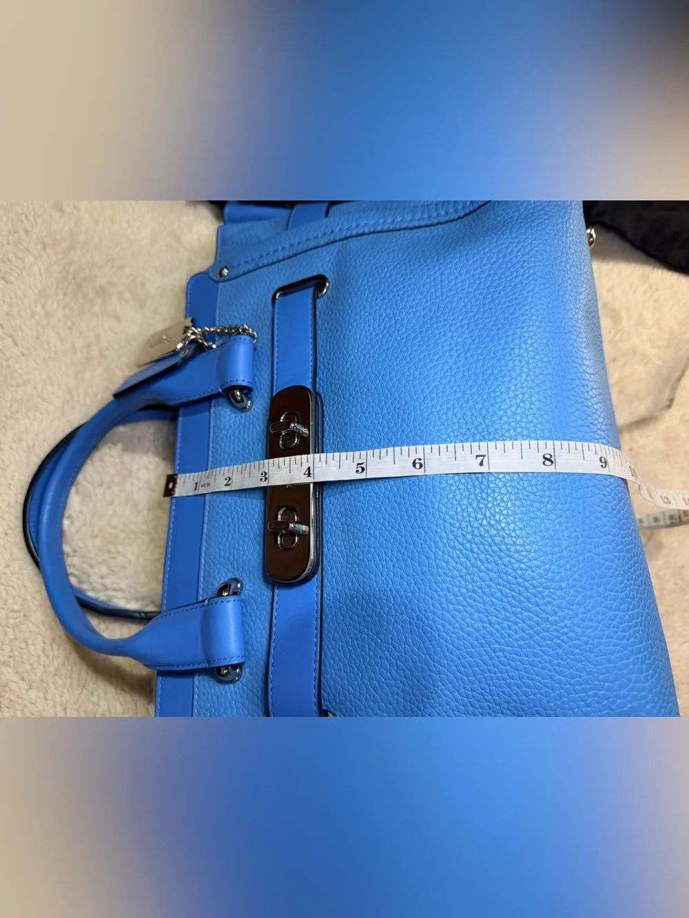 25. NEW Coach Lapis Blue Pebbled Leather Mini Satchel with Silver Hardware